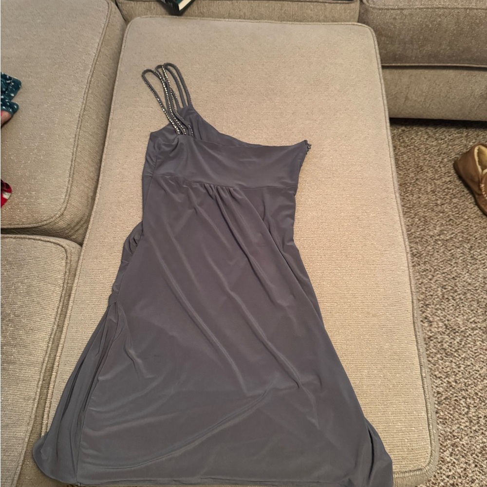 Cute grey/diamond junior or petite size cocktail dress.